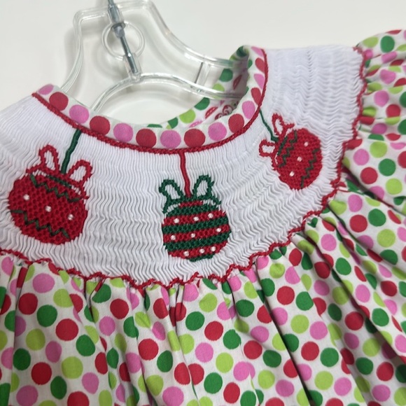 Smocked A Lot Baby Girls smocked Christmas dress 3M EUC - Picture 2 of 7